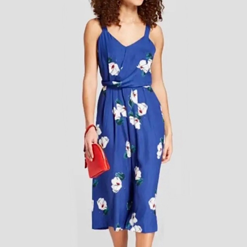A New Day Blue Floral Twist Sleeveless Jumpsuit
